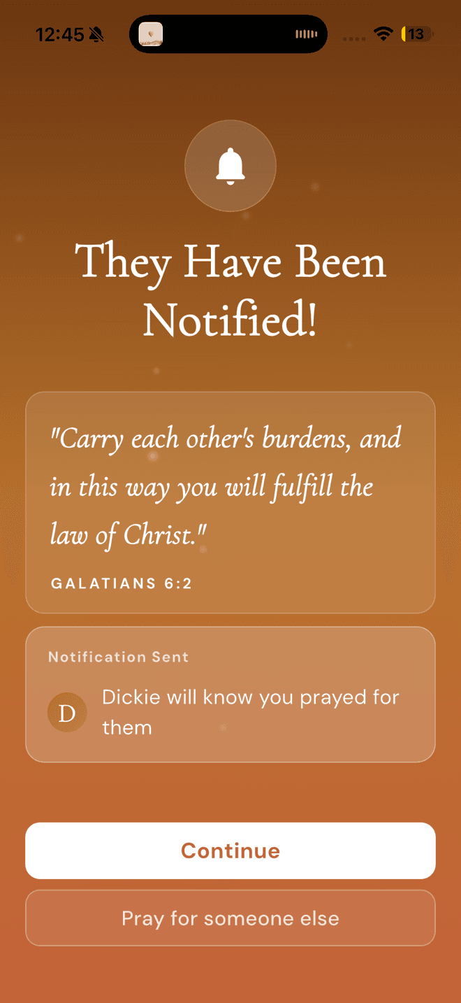 Confirmation screen showing the person has been notified