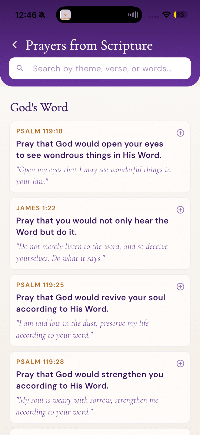 Searchable list of prayers drawn from Scripture