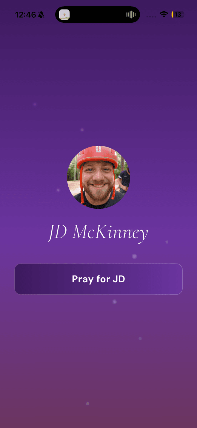 Full screen prompt to pray for a single church member