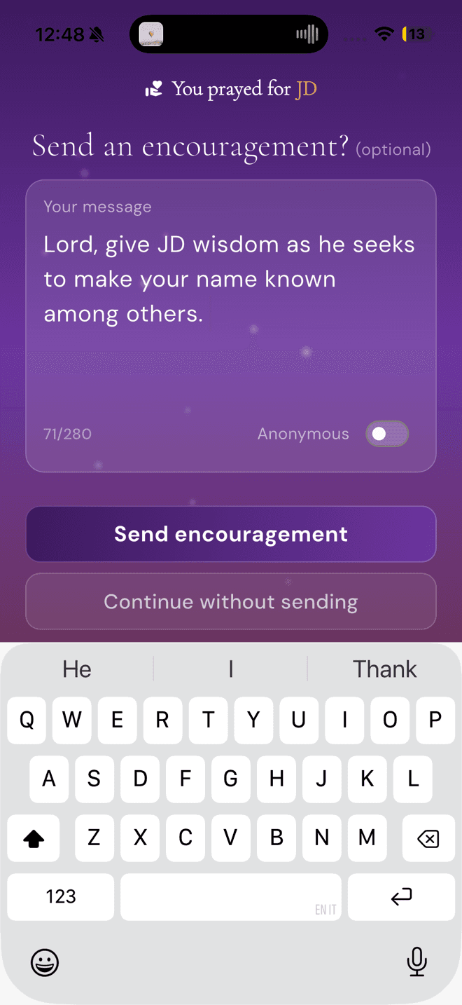 Composing a short encouragement, with an anonymous toggle