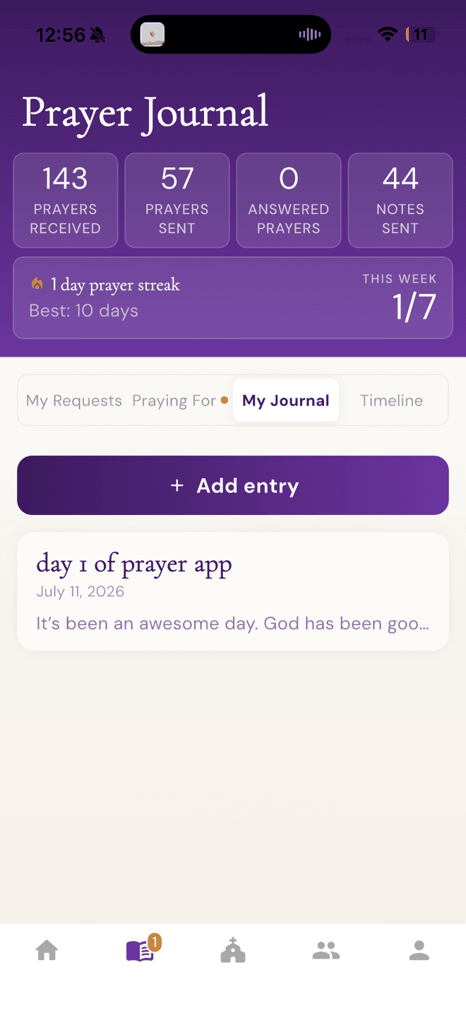 Private journal entries inside the prayer journal