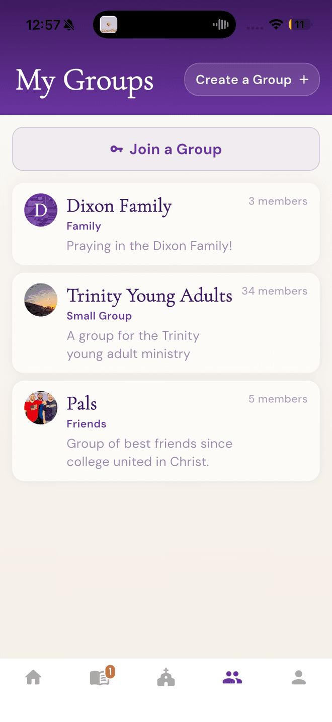 List of the groups you belong to